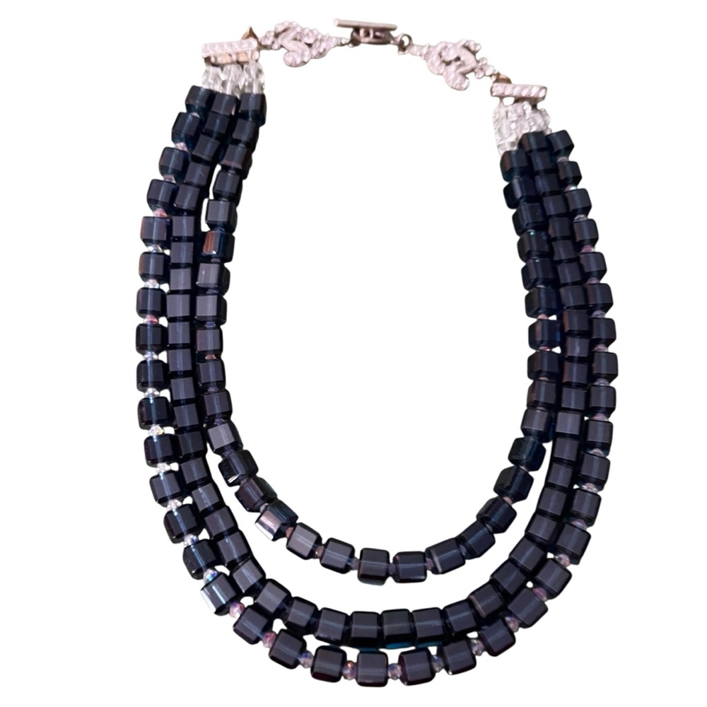 Czech triple-strand necklace Vintage Tube Glass Beads 20”